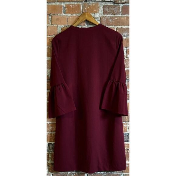 J. Crew Women's  3/4 Bell Sleeve Babydoll Lined‎ Dress Burgundy Size 2 Holidays - Picture 5 of 6
